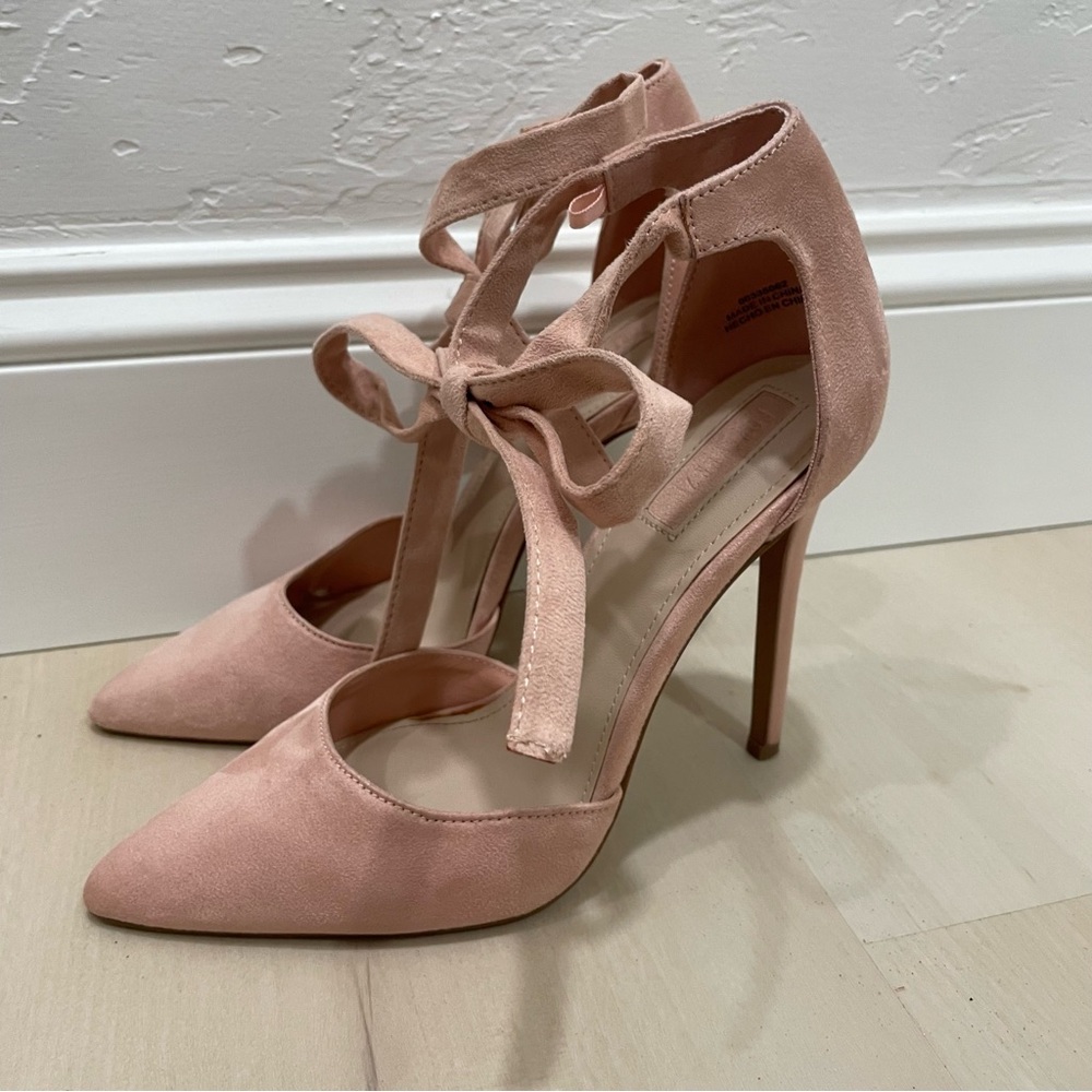 Forever 21 Heels Pointed Toe Wrap Around Ankle Tie Women's 7 Baby Pink Blush - Picture 2 of 15